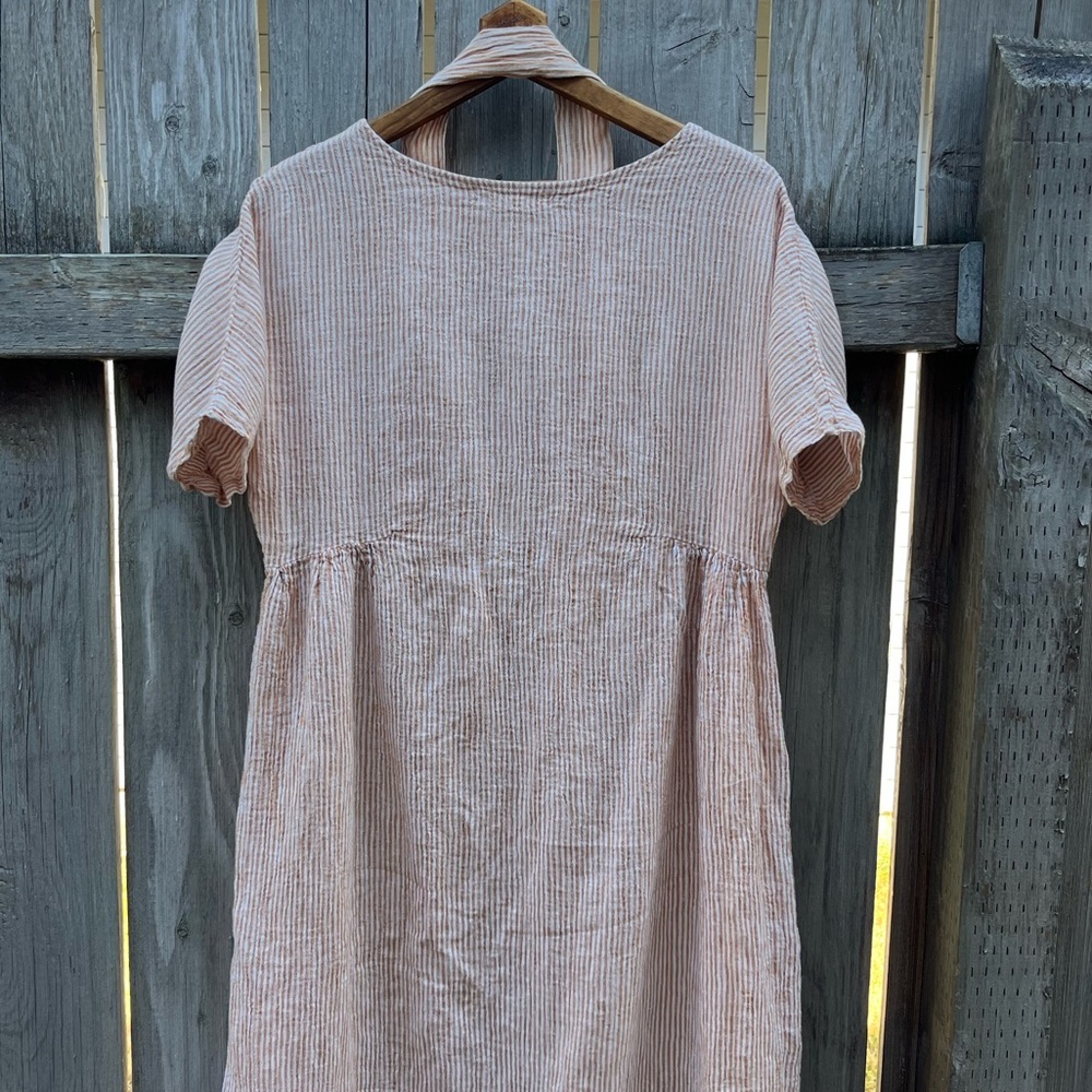 Hackwith Design House 100% Cotton Stripe Gathered Midi Dress XS/S - Picture 7 of 8